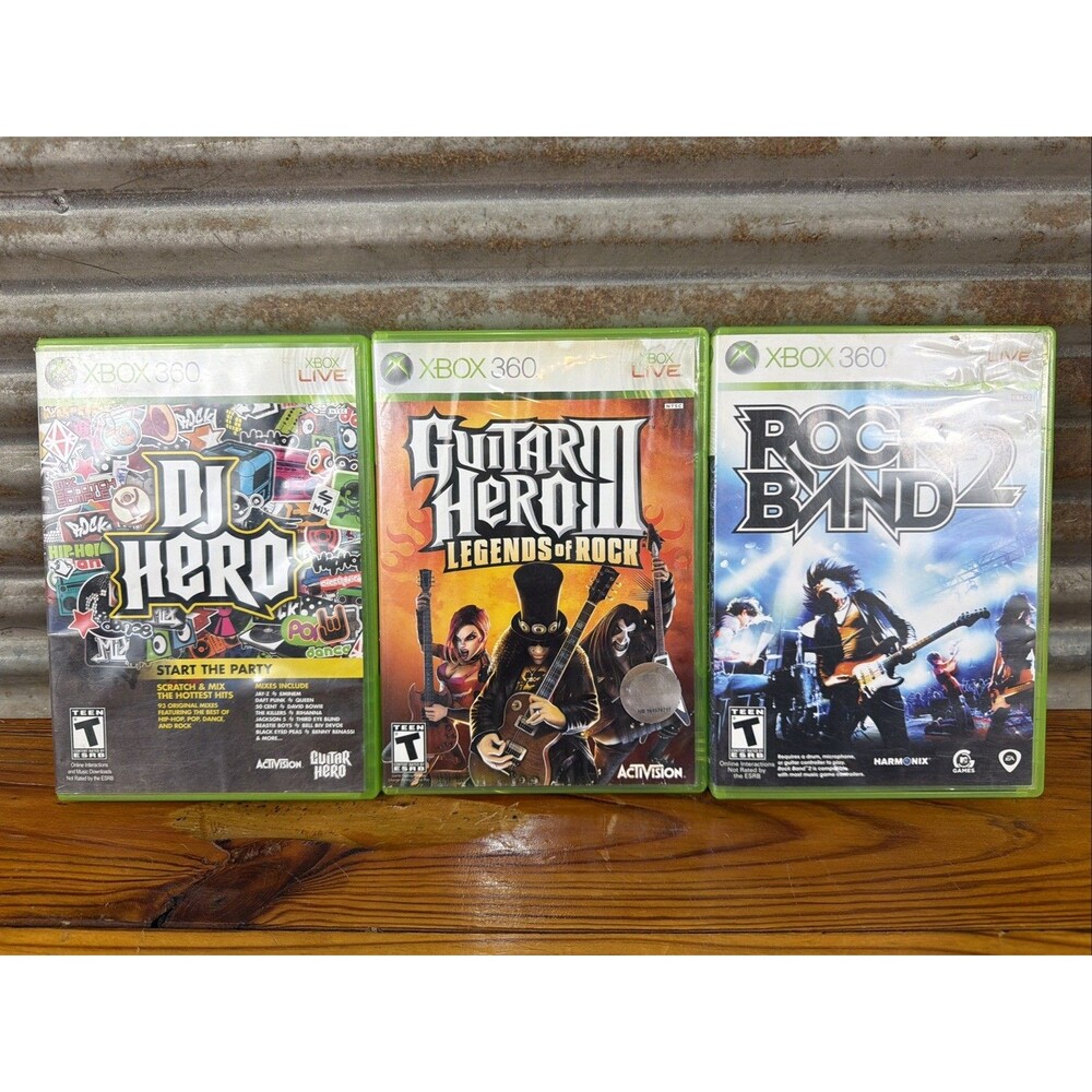 Guitar Hero 3 Legends Of Rock DJ Hero Rockband 2 Microsoft XBOX 360 Lot of 3